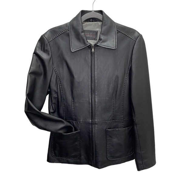 𝅺reilly OLMES R&O BLACK Soft LEATHER Blazer JACKET Lined Zip Up Pockets Y2K M - Picture 1 of 8